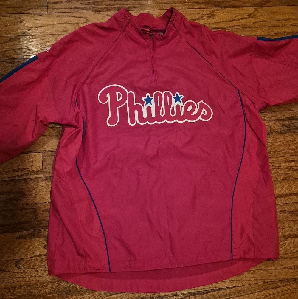 Philadelphia Phillies Mens Sz 2XL Red Blue Majestic Warm Up Jacket
